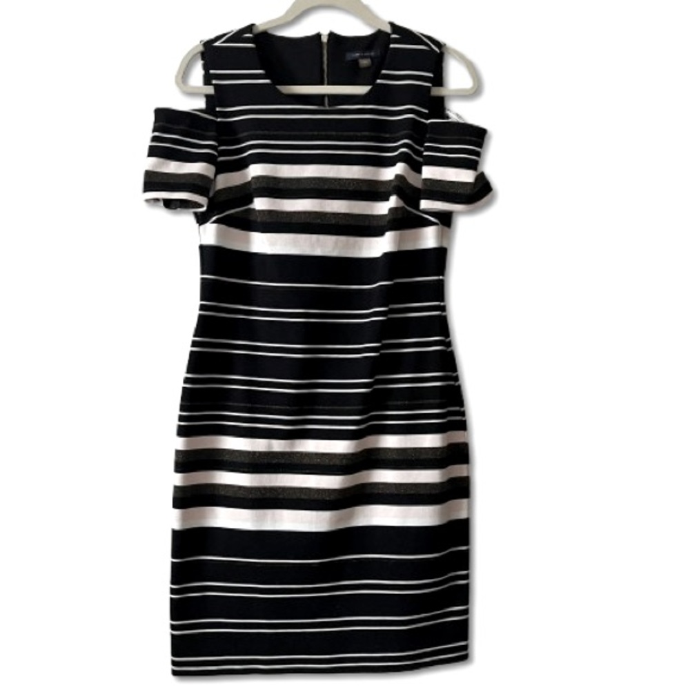 Tommy Hilfiger Cold Shoulder Cut Out Black White Sheath Dress Size 8 Holiday